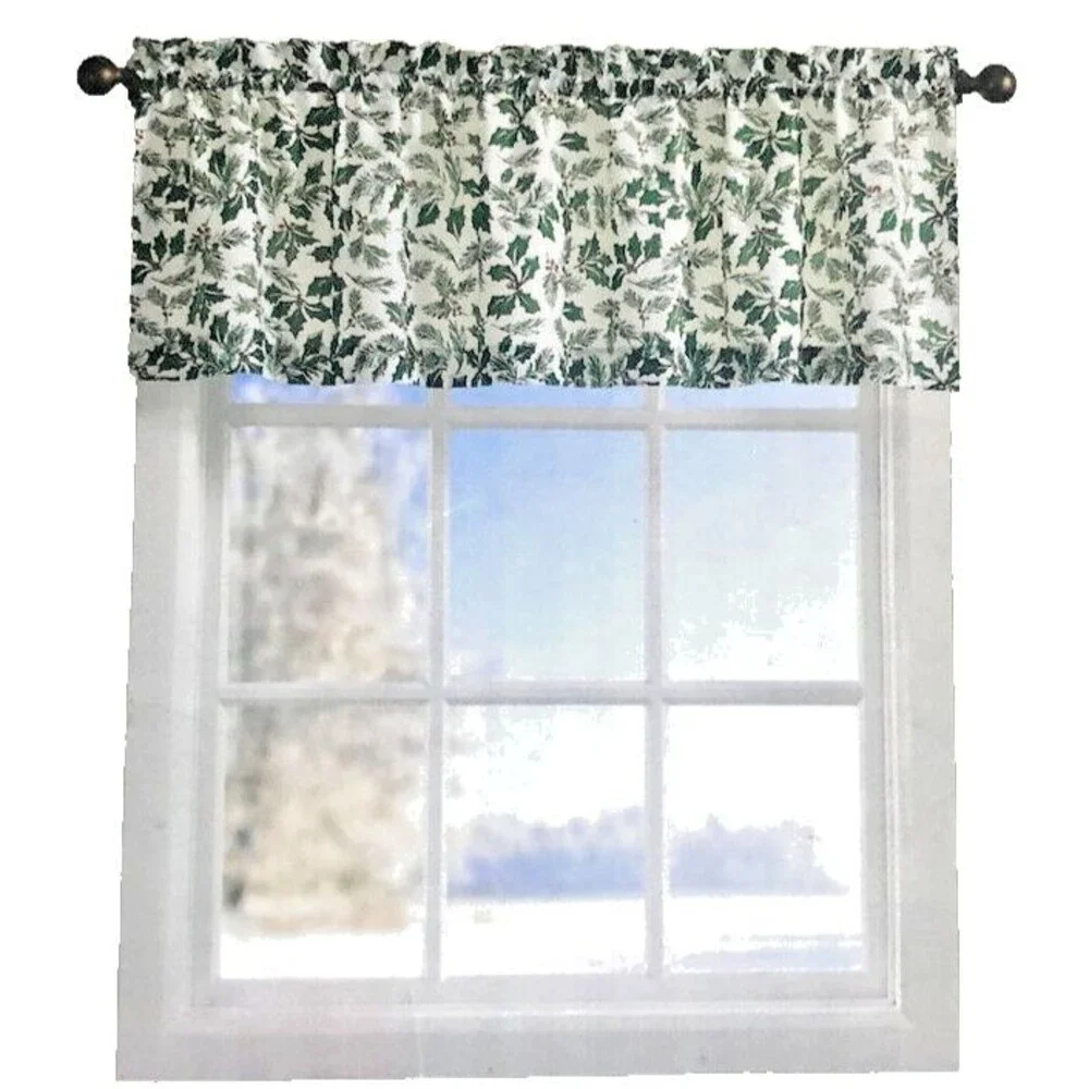 Christmas Holly Winter Valance Curtain Green White Holly Berries Holiday 54x17